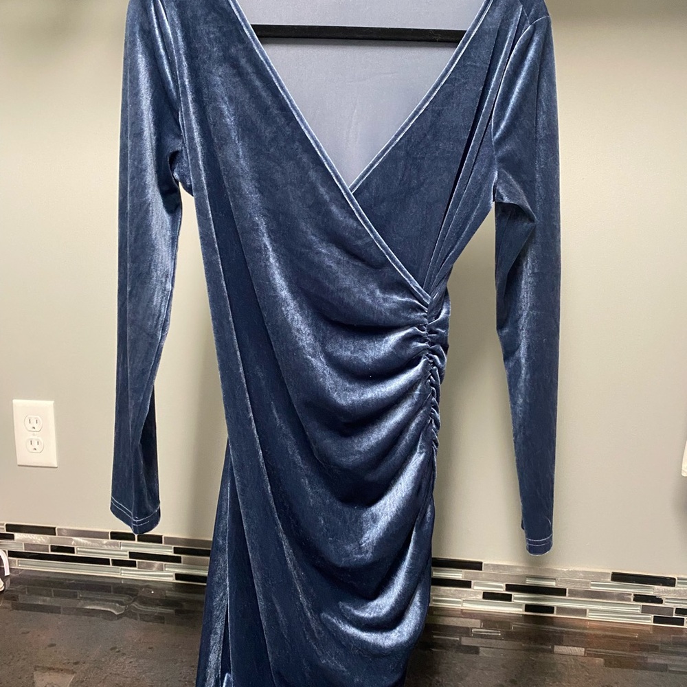 Elegant Blue Velvet Dress